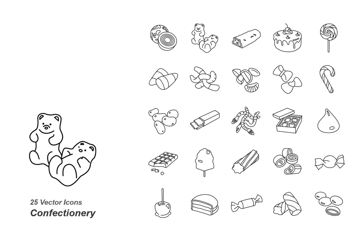Confectionery outlines vector icons, an Icon by Jisun Park