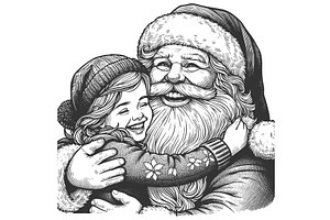 Santa Claus Hugging Happy Child, an Illustration by AlexArt