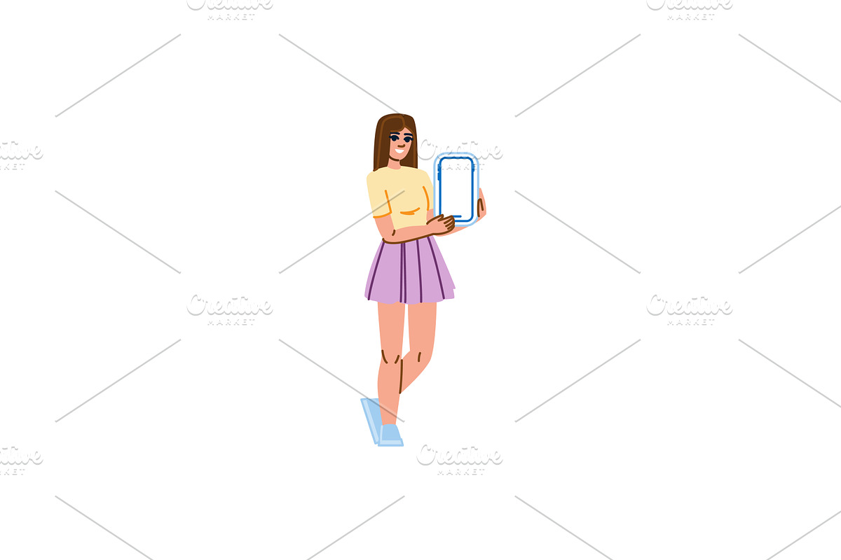 Young woman showing smartphone with, a Technology Illustration by pikepicture