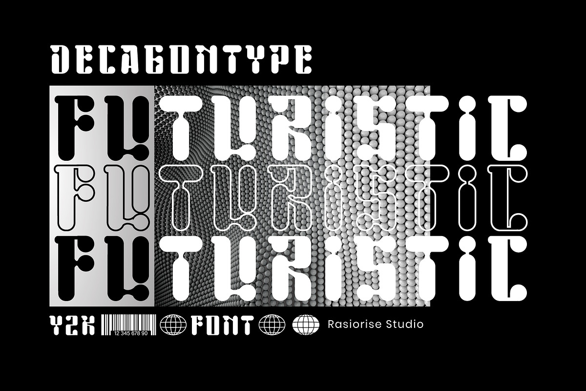 Decagon Type a Futuristic Font, a Sans Serif Font by Rasiorise Studio (Photo 4 of 9)