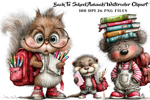 Back To School Animals Watercolor, a Seasonal Illustration by CreationArt