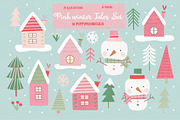 Whimsical Pink Forest set, an Illustration by Poppymoondesign (Thumbnail 1 of 5)