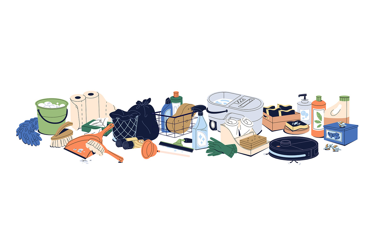 Cleaning equipment set + templates, an Object Illustration by PaperTrident (Photo 2 of 4)
