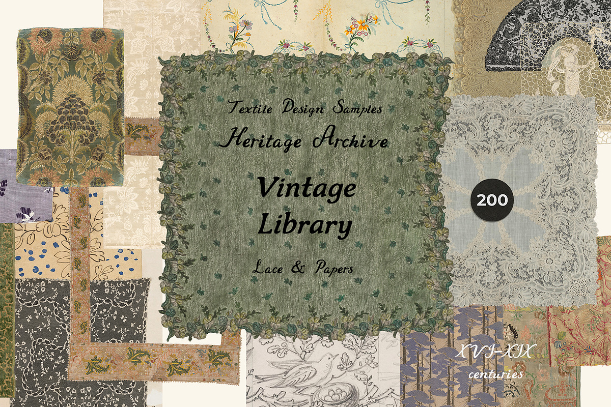 VINTAGE LIBRARY Textile, Lace, Paper, an Object Graphic by Lana Elanor (Photo 1 of 14)