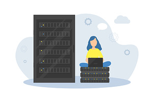 Young Woman Programmer Working with, a Technology Illustration by TopVectors