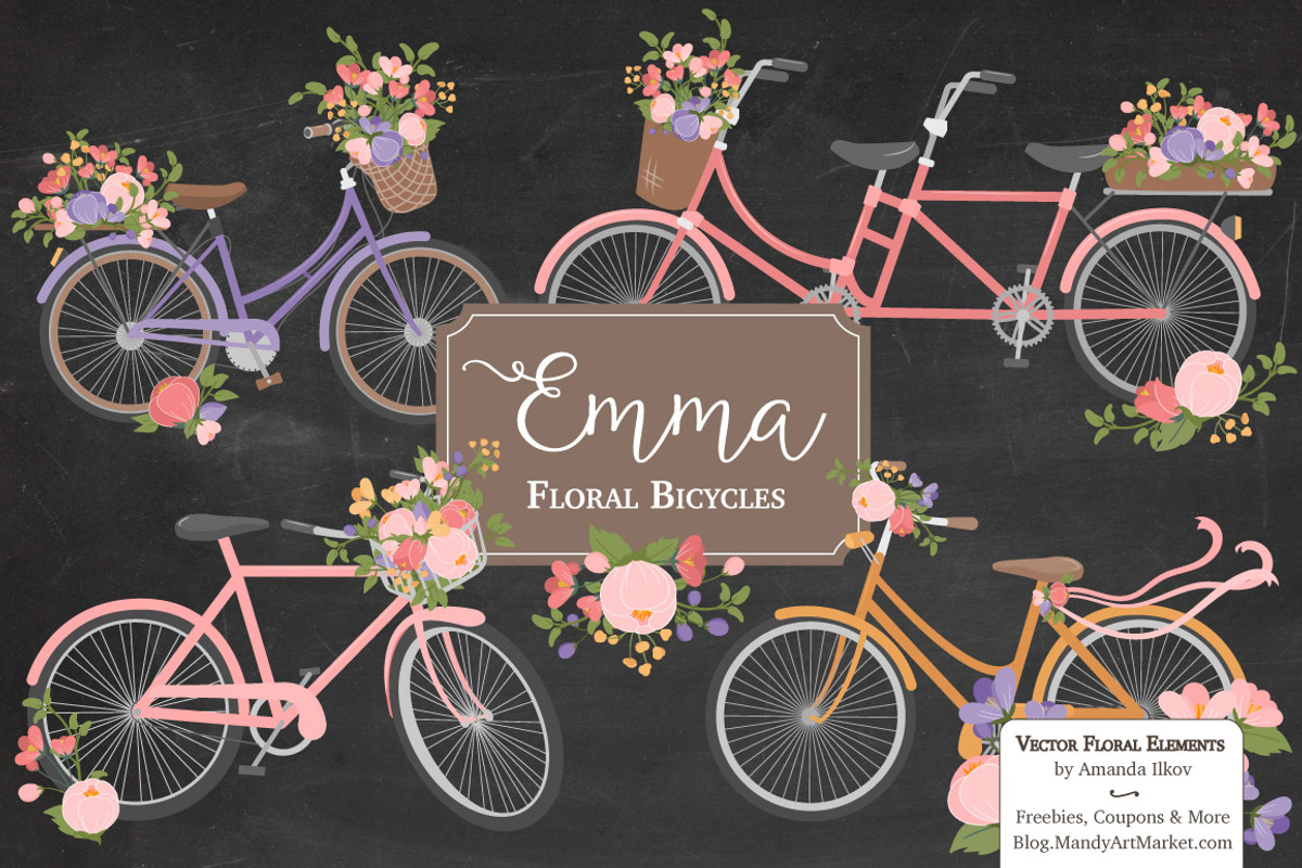 Wildflowers Floral Bicycles Clipart, an Illustration by Amanda Ilkov (Photo 2 of 5)