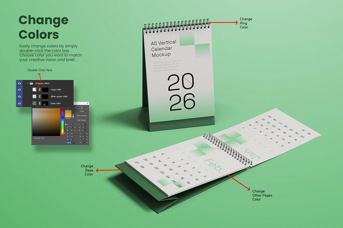 A5 Vertical Desk Calendar Mockup Set, a Household Mockup by Remnand Studio (Photo 4 of 10)