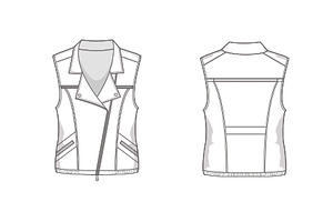 Biker Vest Fashion Flat Template