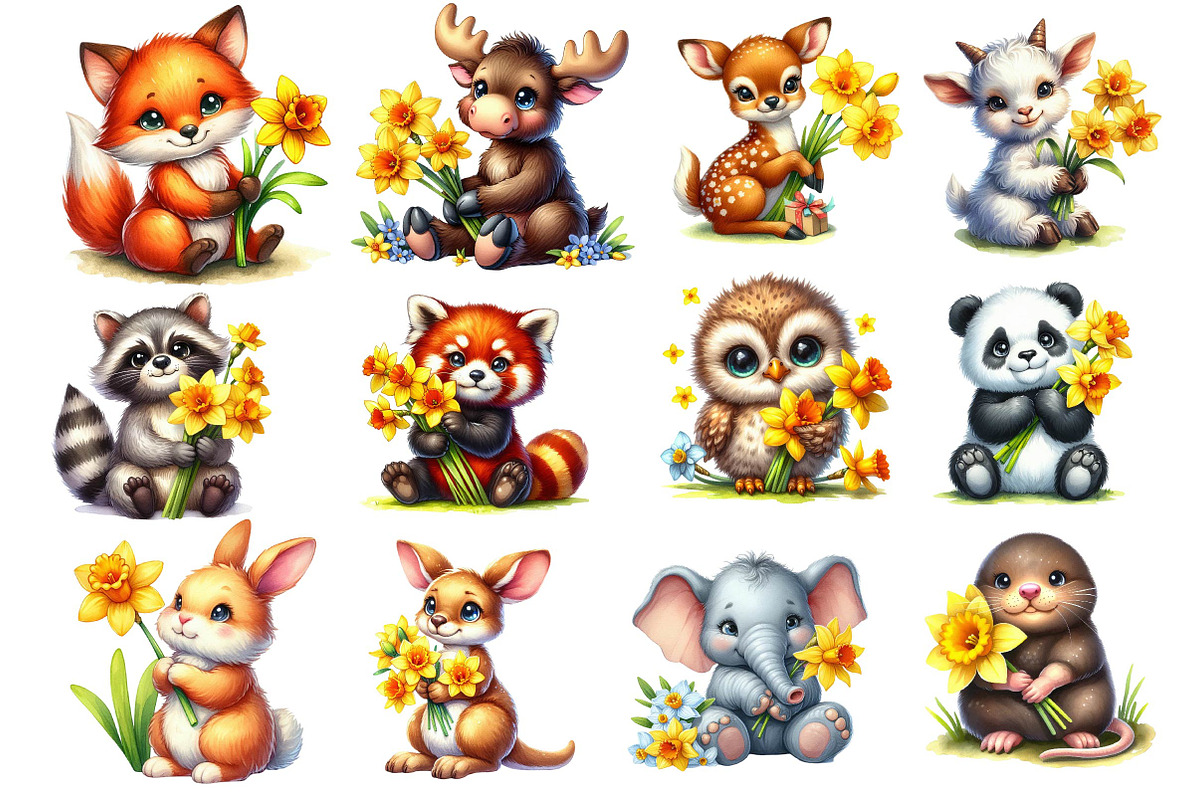 Cute Animals with Daffodils Flowers, an Illustration by Dream Creation (Photo 2 of 4)