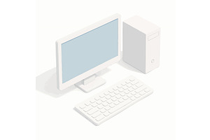 Isometric Desktop Computer Setup, a Technology Illustration by AlexArt