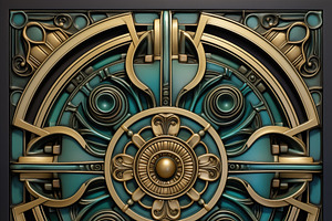 A decorative circular art deco design featuring intricate patterns in gold and, a Background Graphic by Textures & Backgrounds