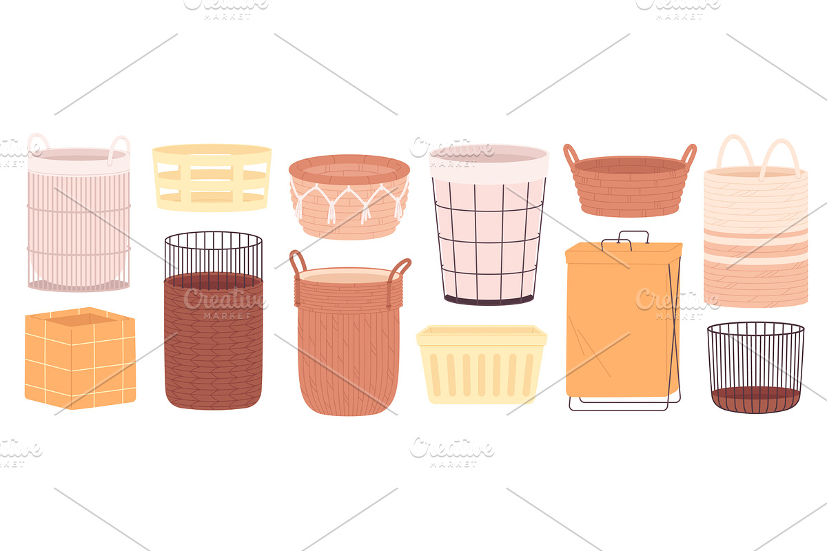 Laundry flat baskets. Plastic metal, an Object Illustration by LadadikArt