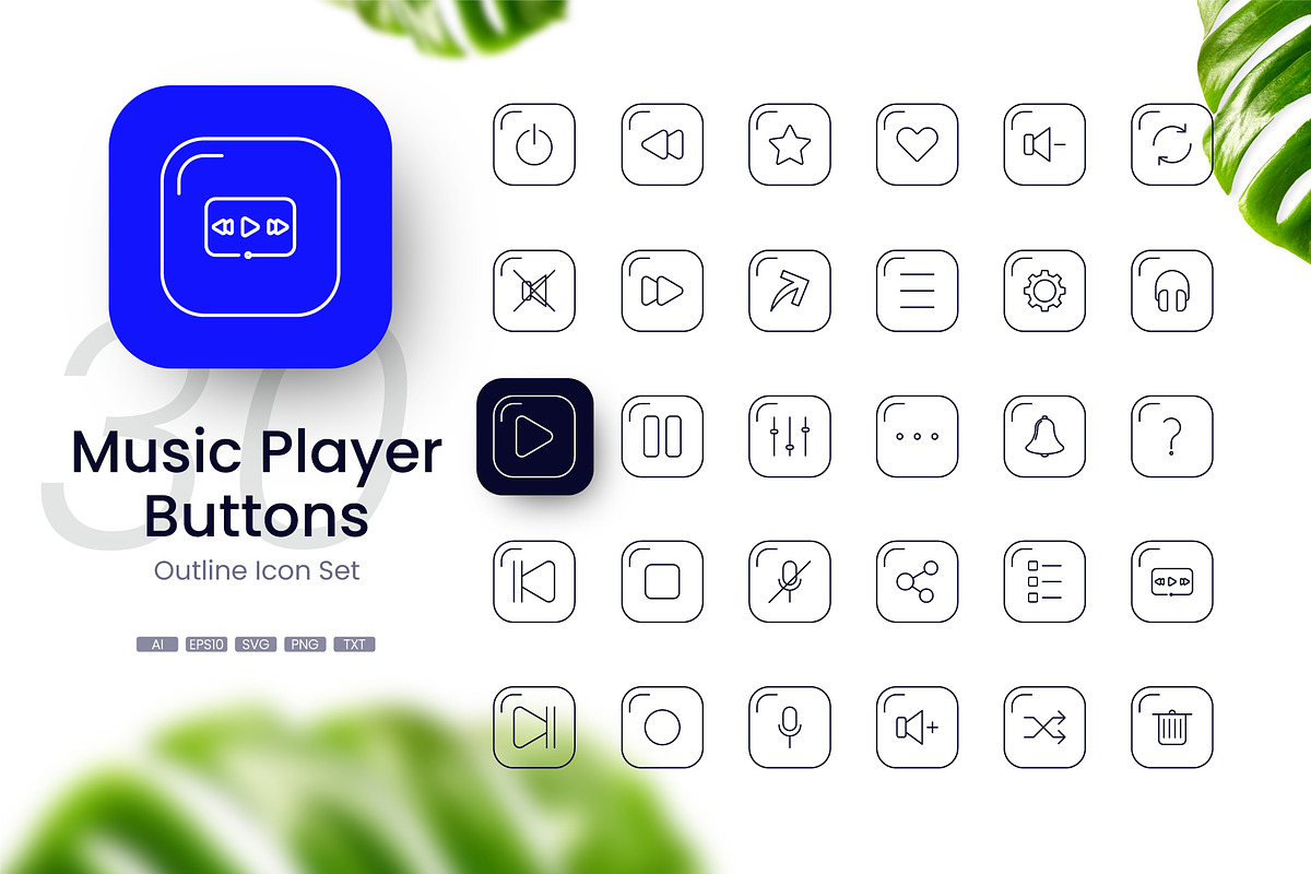 Music Player Buttons icon, an Outline Icon by cidcud_graphic (Photo 1 of 2)