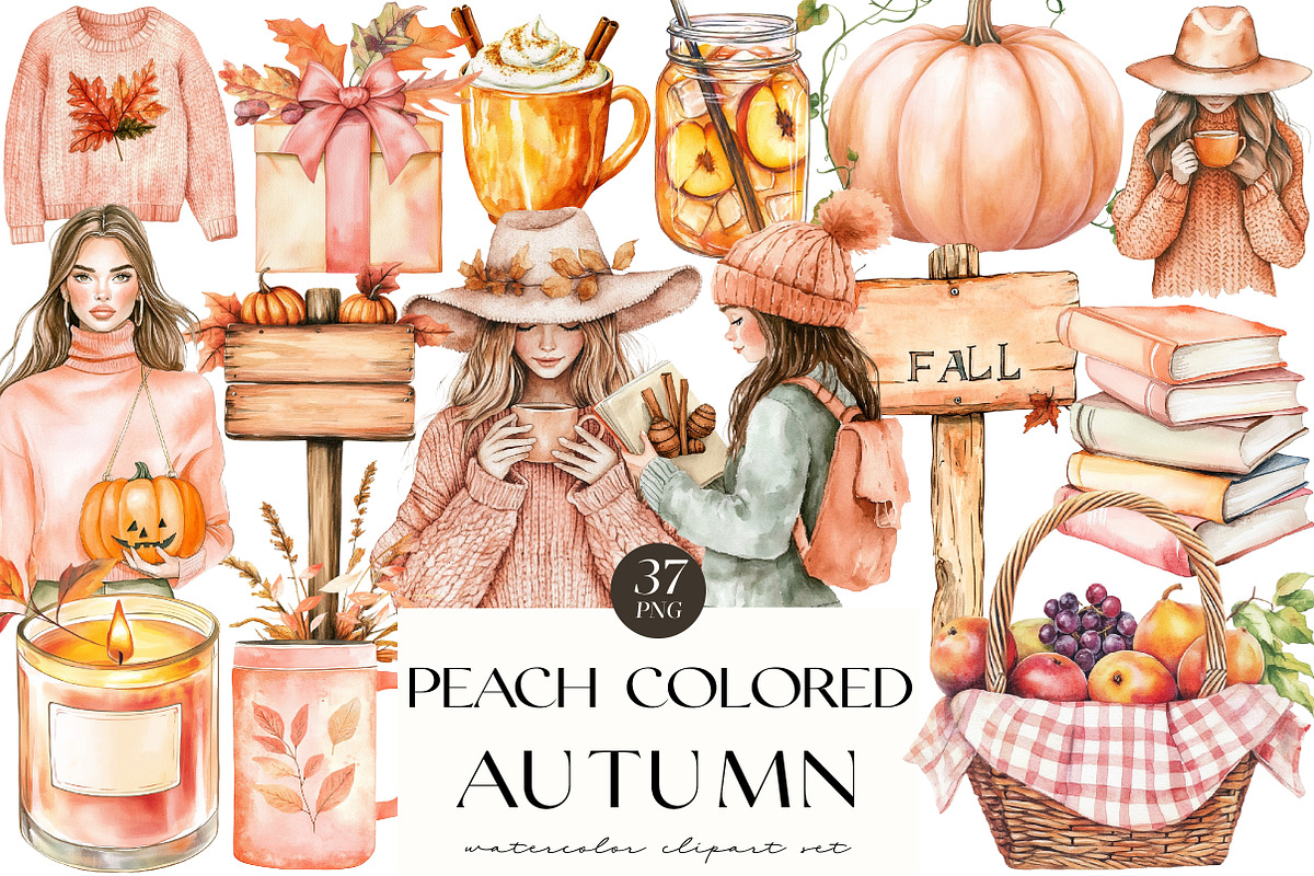 Peach Colored Autumn Clipart, an Illustration by OK Design (Photo 1 of 5)
