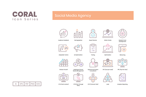 90 Social Media Agency Icons - Coral