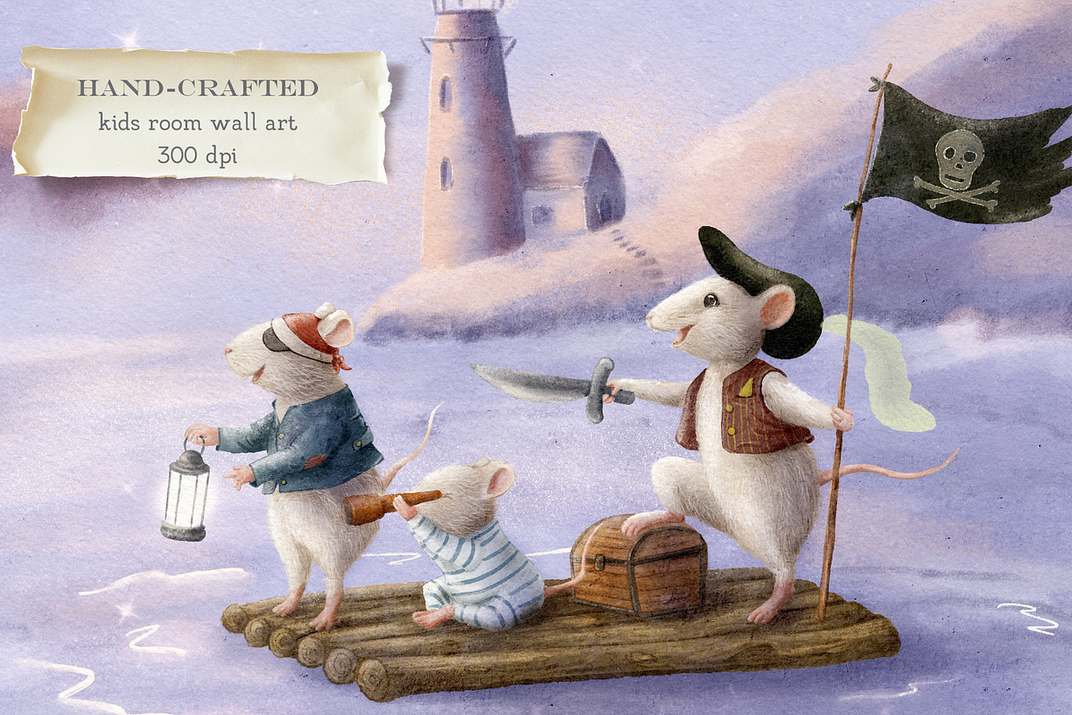 Pirate Mouse Nursery Wall Art, an Animal Illustration by AlenaVlasko stock Market (Photo 1 of 3)