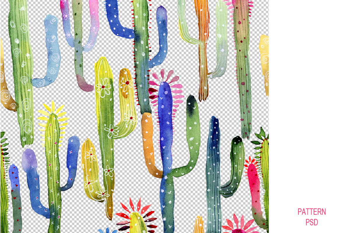 Watercolor Cactus kit, a Pattern Graphic by WatercolorArt (Photo 3 of 4)