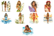 Aloha Surfing Girl Clipart Set, an Illustration by Craft Nest (Thumbnail 3 of 4)