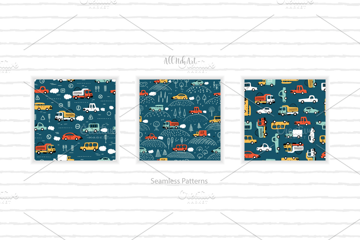 Toy Cars Seamless Patterns, Cliparts, a Pattern Graphic by AllNikArt (Photo 4 of 6)