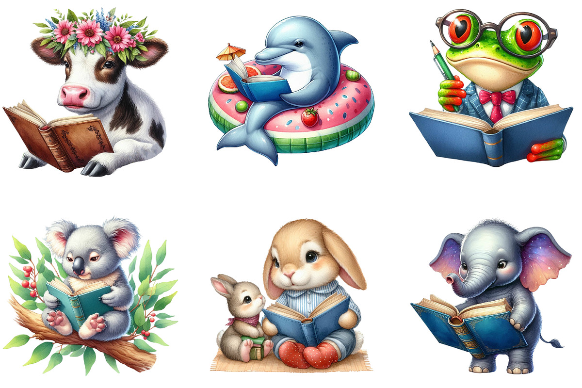Animals Love Reading Clipart, an Illustration by cherrydesign (Photo 3 of 4)