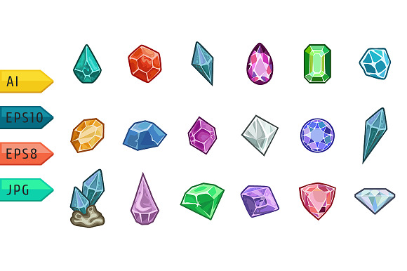 Cartoon Vector Gems And Diamonds.
