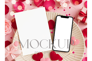 Valentine Card and Phone Display, a Product Mockup by MockupWizard