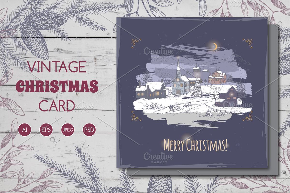 Holiday village Christmas card, a Card Template by Quetzal Art (Photo 1 of 3)