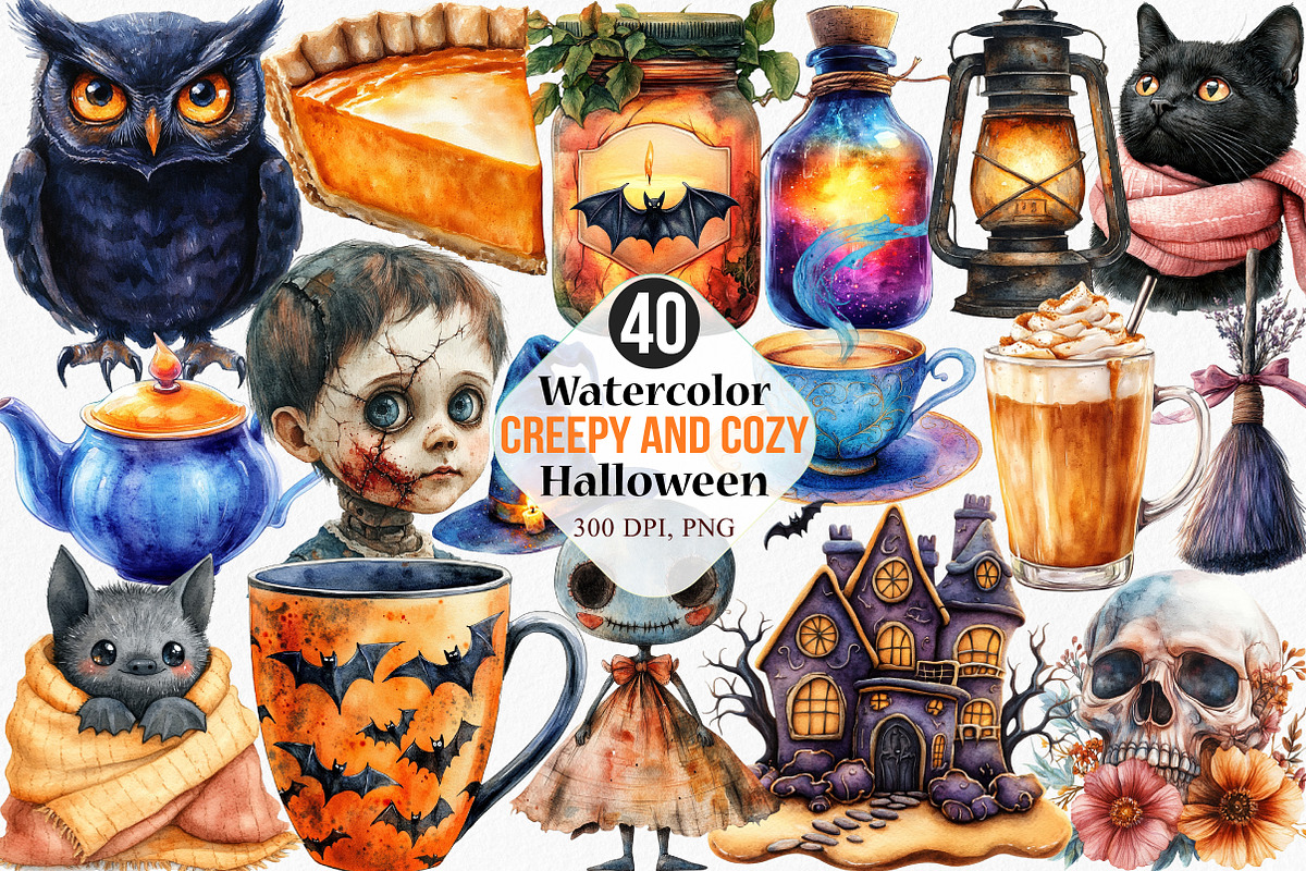Watercolor Creepy and Cozy Halloween, an Illustration by Canvas Craft (Photo 1 of 8)