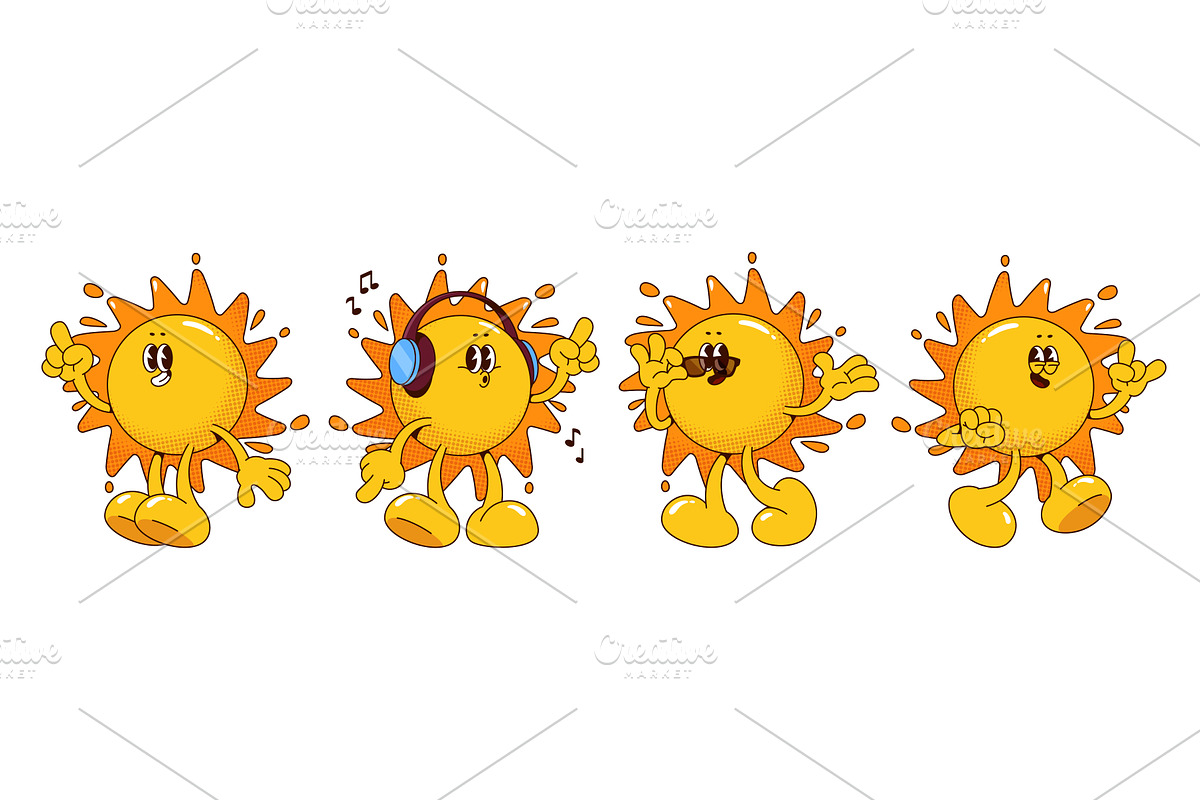 Funky retro sun mascot character, an Illustration by art PVP - market