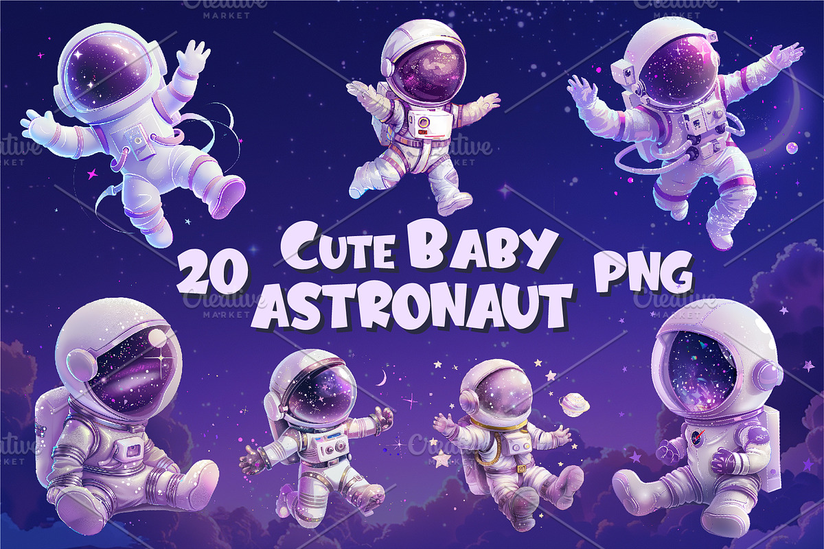 Cute baby astronaut 01. T-Shirt, PNG, an Animal Illustration by KENO Mascots (Photo 1 of 10)