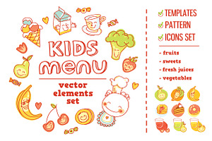Kids Menu BIG vector elements set