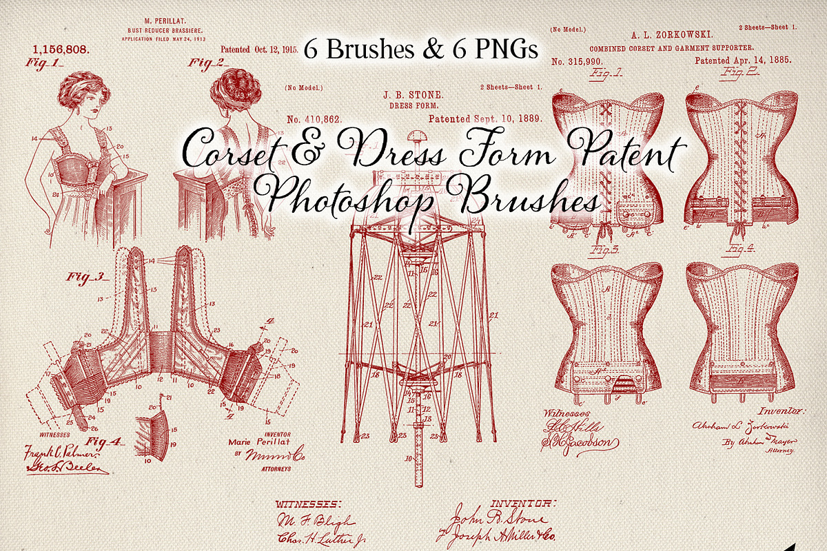 Corset Patent Drawing Brushes Set