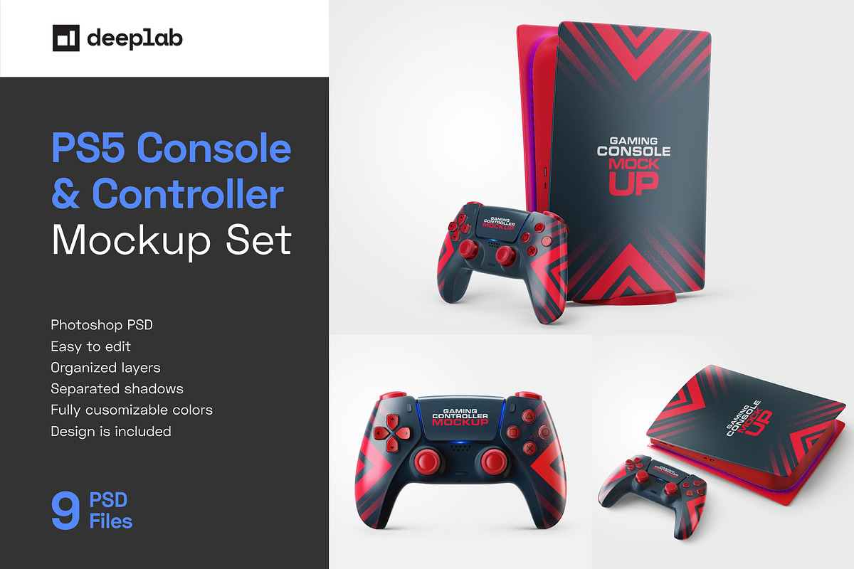 PS5 Console & Controller Mockup Set, a Product Mockup by Deeplab (Photo 1 of 12)