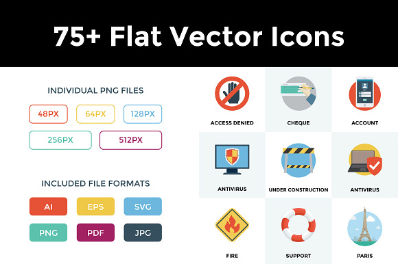 75+ Flat Vector Icons preview 5