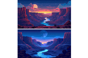Nighttime gorge brook cartoon vector, an Illustration by Valerie Bodnar