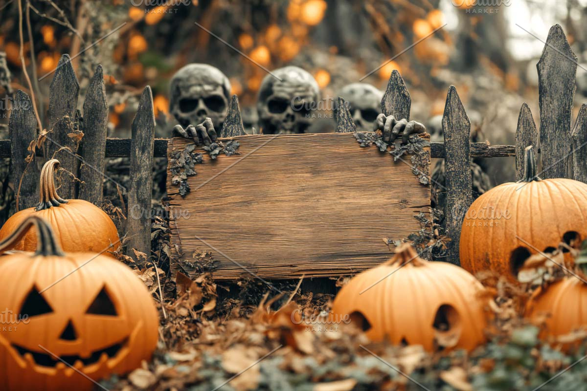 Halloween with a Wooden Signboard, a Background Graphic by VetalStock (Photo 1 of 3)
