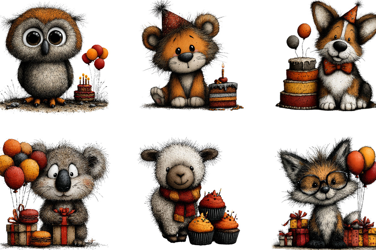 Birthday Animals Whimsical Clipart, a Seasonal Illustration by Designking (Photo 3 of 5)