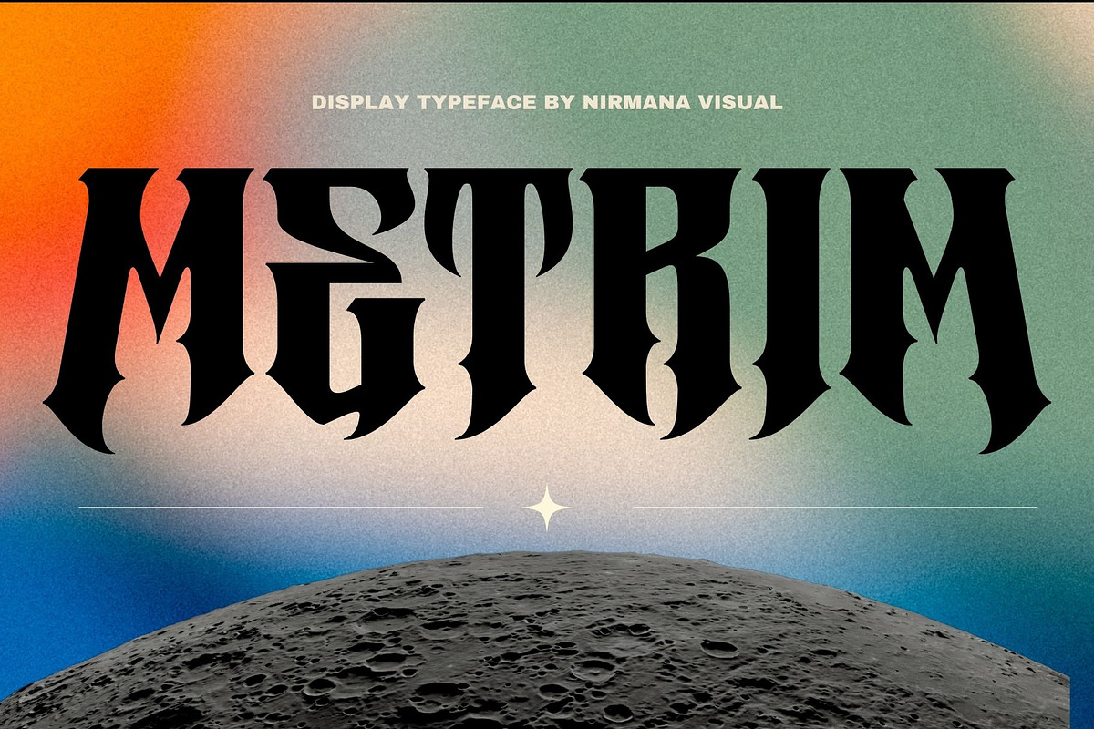 Metrim - Logo Font, a Blackletter Font by Nirmana Visual (Photo 1 of 16)