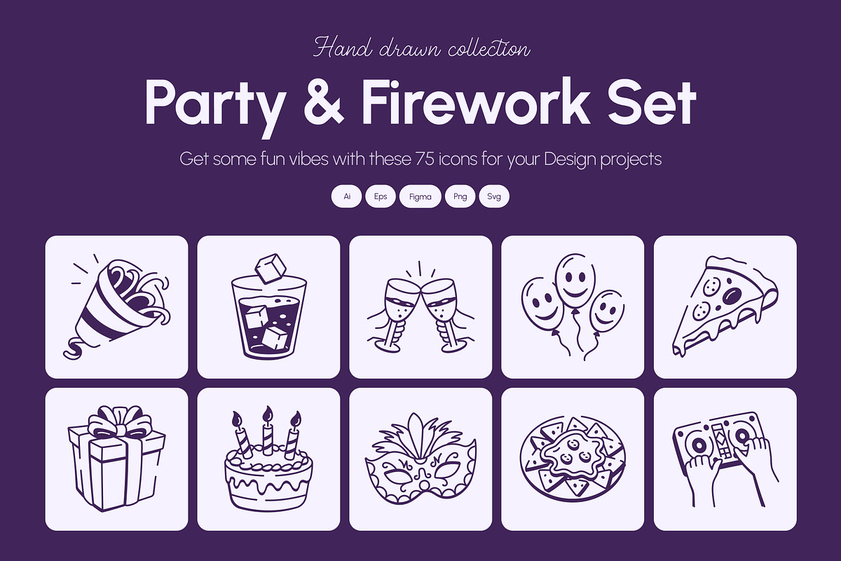 Party and Firework Doodle Set, an Outline Icon by Vectors Market (Photo 1 of 8)