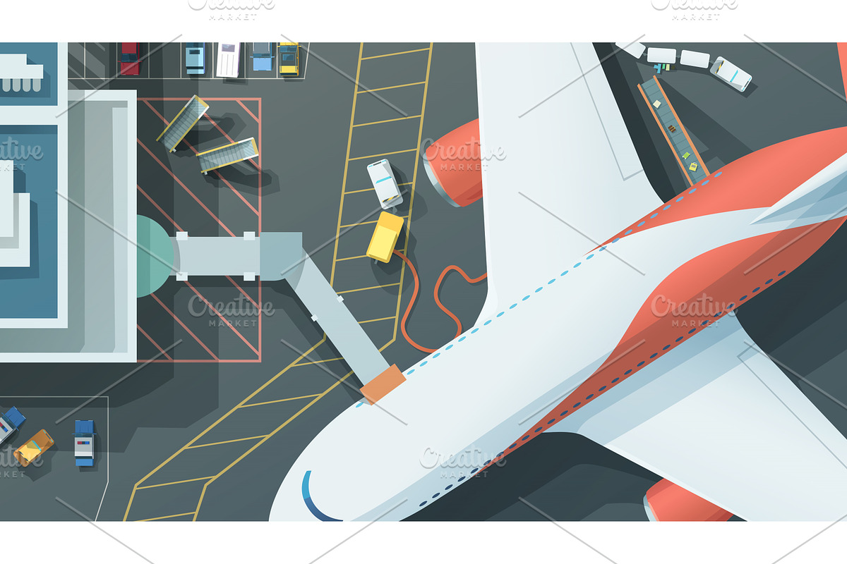 Passenger airplane boarding at an, a Transportation Illustration by IfH