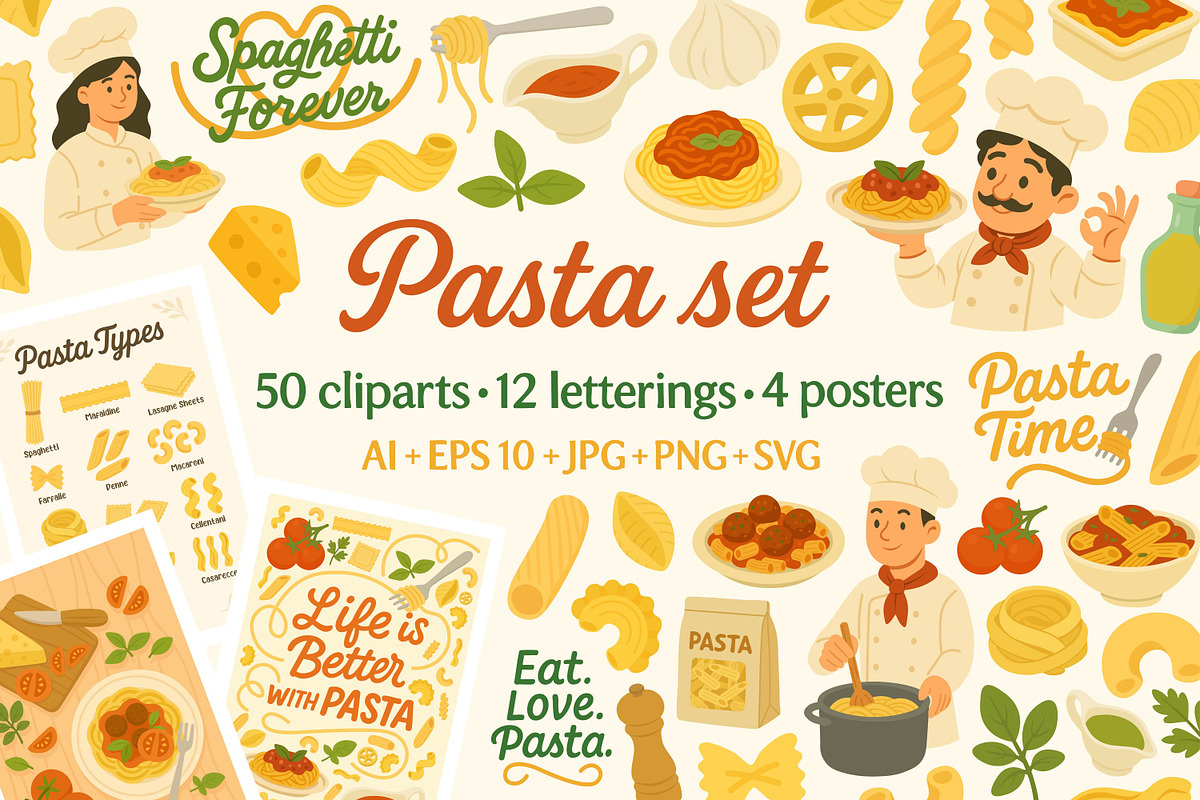 Pasta Set, a Food Illustration by ananastya (Photo 1 of 8)