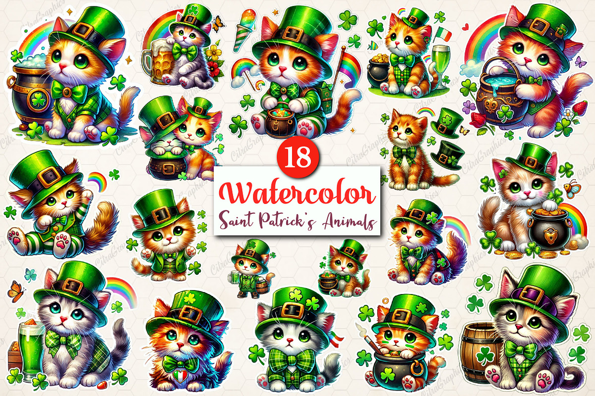 Saint Patrick's Animals Clipart, an Illustration by CitraGraphics (Photo 1 of 5)