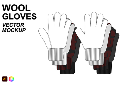 Wool Gloves Flat Vector Mockup