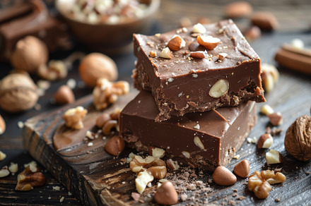 Rich chocolate fudge topped with nut, a Photo by Iftikhar Alam