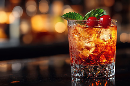 Refreshing cocktail with ice cubes a, a Photo by Tanuart