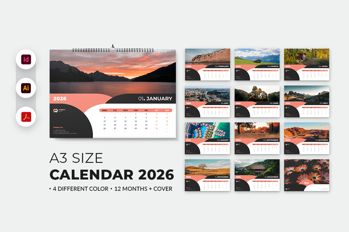 A3 Landscape Calendar 2026 Printable