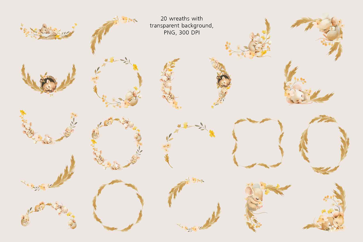 Sleeping mice graphic collection, a Decorative Illustration by PinskaDrawCute (Photo 8 of 11)