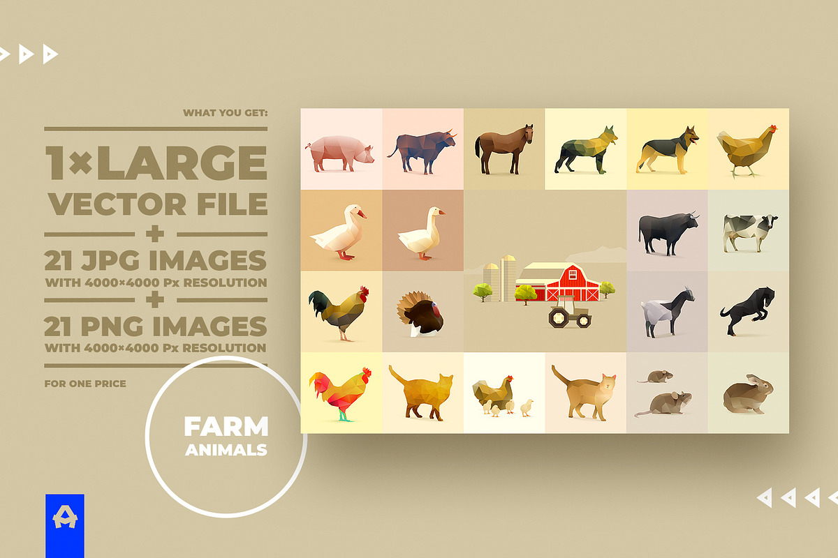 Polygonal Farm Animals, an Animal Illustration by blauananas (Photo 5 of 6)