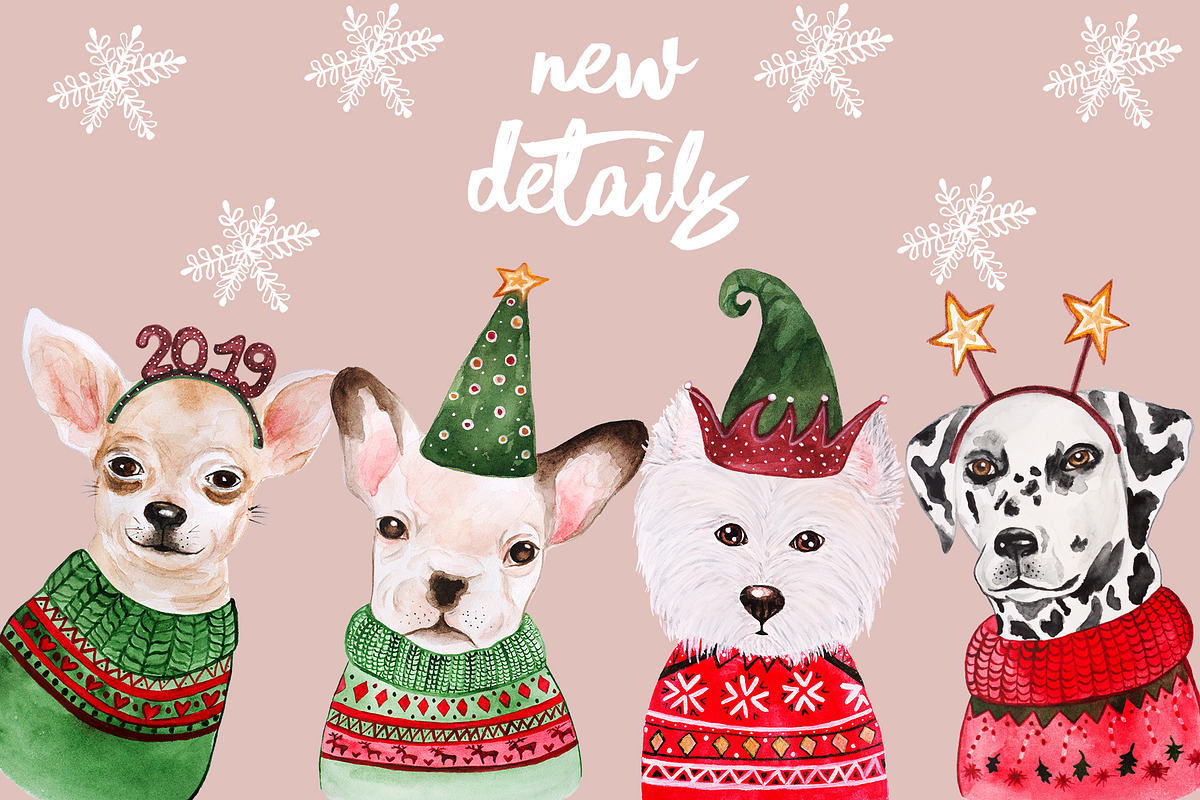 Christmas Watercolor Dogs 2019, an Animal Illustration by Miracles Everywhere (Photo 2 of 7)