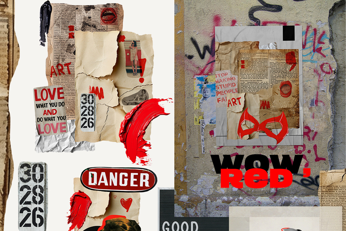 Red collage Cut out Mixed media set, an Object Graphic by 60secondsArt (Photo 3 of 12)